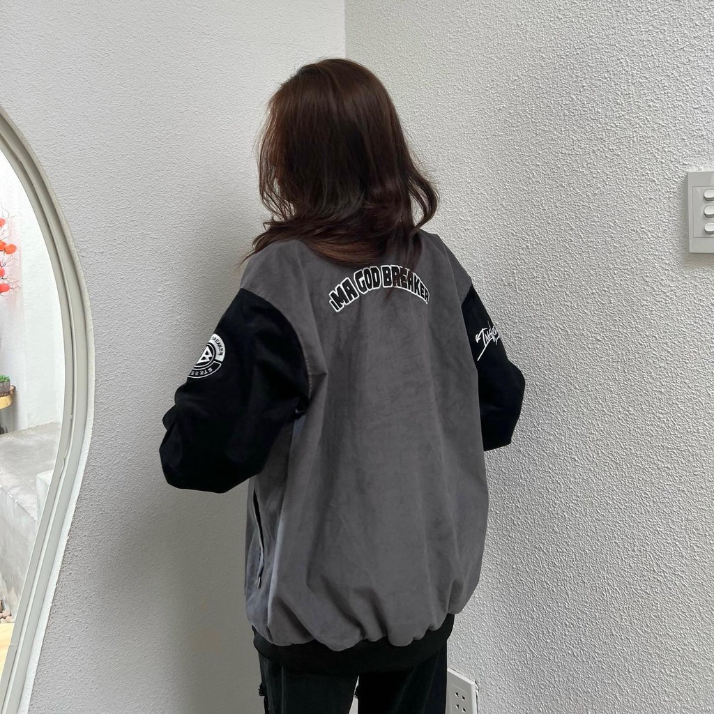 Áo Khoác Bomber Đen Xám Local Brand iMA God Breaker (iGB Black Grey Varsity Jacket)