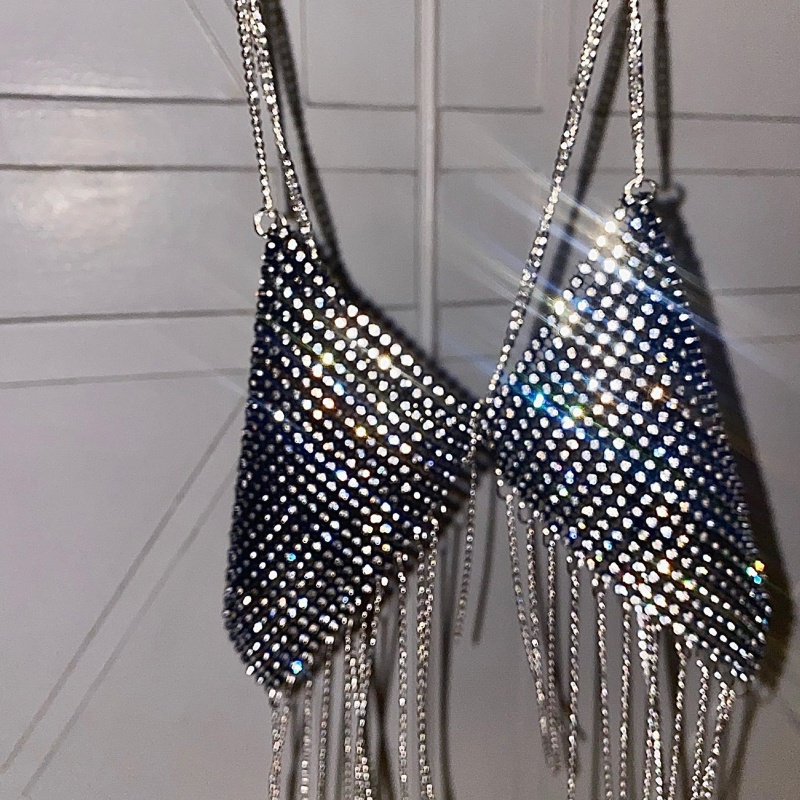 Brroa Áo Ngực Dây Xích Tua Rua Đính Đá Pha Lê Lấp Lánh Quyến Rũ Cho Nữ Đi Tiệc Bãi Biển H