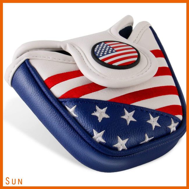 【sun】Golf Putter Head Cover Magnetic Mallet Blade Headcover Star Stripes Eagle Flag Design Magnet Closure