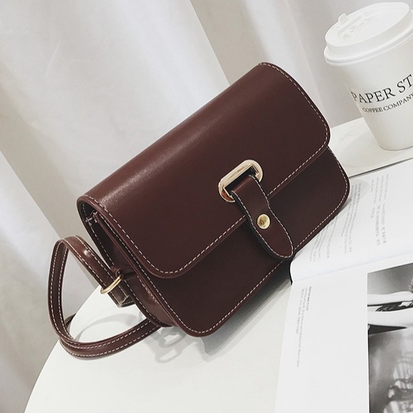 SUXI Túi đeo vai màu trơn thiết kế đơn giản phong cách Hàn Quốc cho nữ