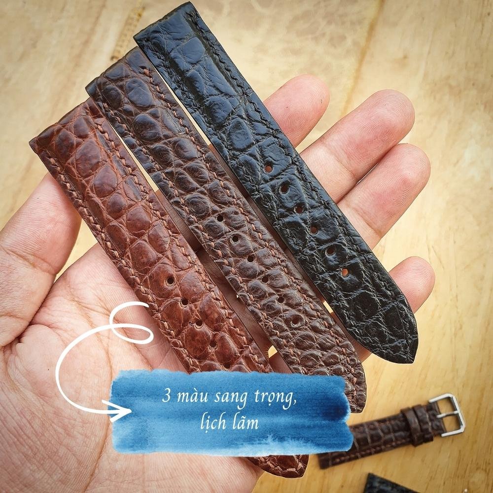 Dây đồng hồ da cá sấu dây da đồng hồ size 18mm 20mm 22mm lót Zermatt nhập khẩu từ Pháp cao cấp handmade Vnstrap P39