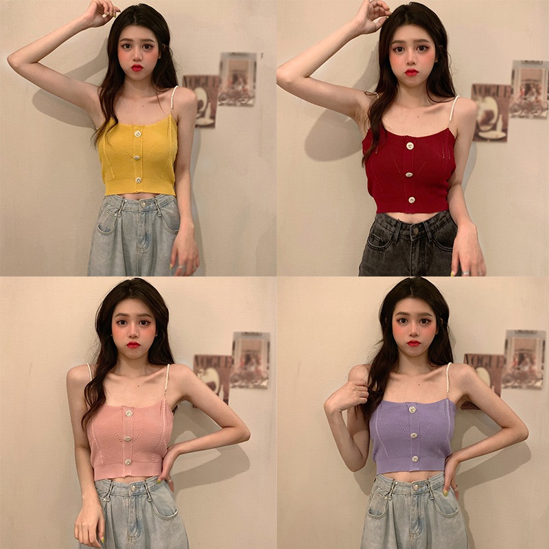 Áo croptop dệt kim thiết kế màu trơn sành điệu cho nữ