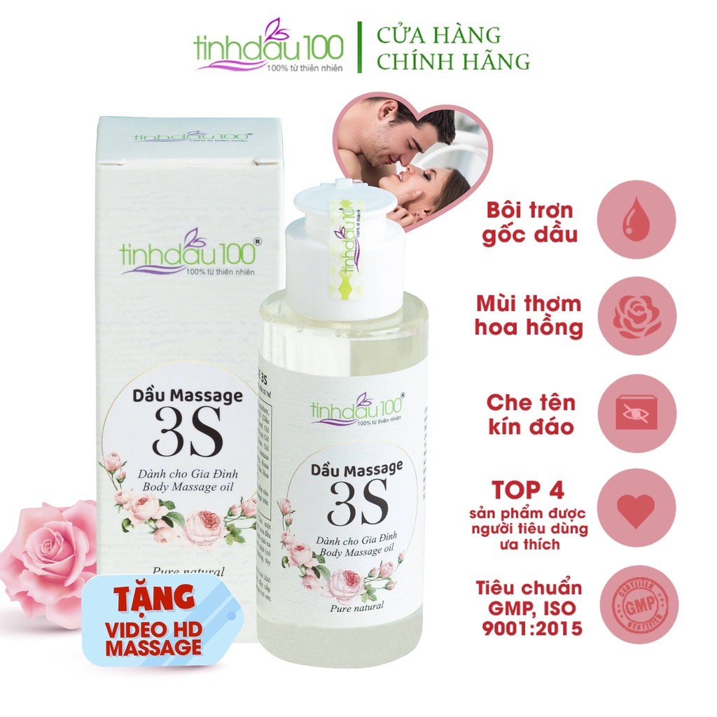 Dầu massage bôi trơn 3S dành cho các cặp đôi. Tinh dầu matxa body hương hoa hồng quyến rũ lọ 80ml Tinh Dầu 100 Official