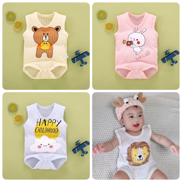 Bodysuit, bodychip dài tay cho bé trai và bé gái sơ sinh 3-14kg,vải mát lạnh in hình họa tiết đáng yêu - BC06