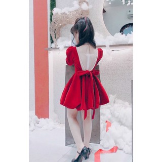 Xả Váy nhung đỏ V cho bé gái