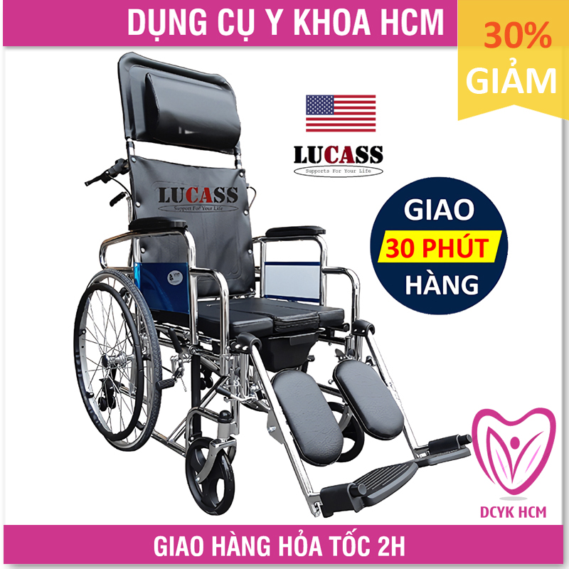 ⚡Now+Grab⚡| Xe Lăn Nằm Có Bô Vệ Sinh: Lucass X-607 (2 Bánh Chống Lật) (Bảo Hành 1 Năm Khung Sườn) - GK0377