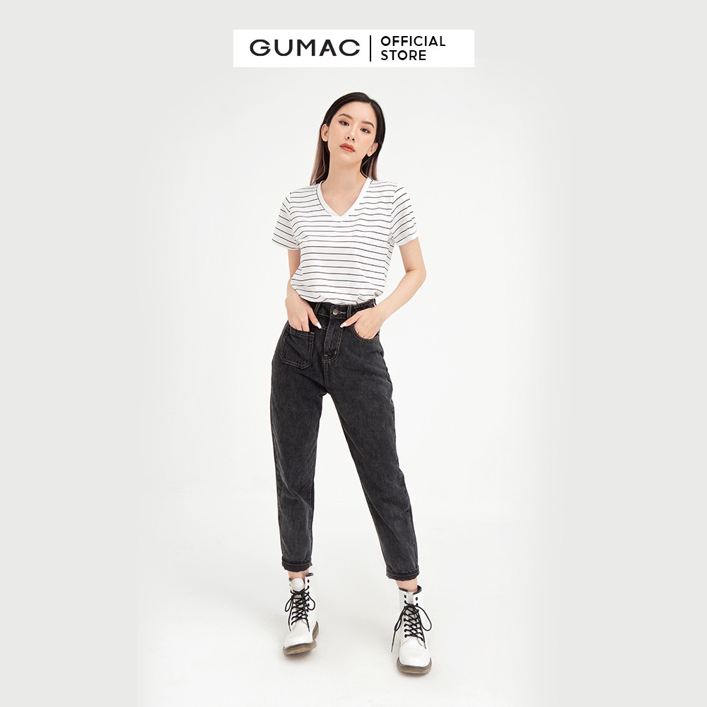 Áo thun nữ sọc cổ tim GUMAC phong cách năng động, trẻ trung ATC03015