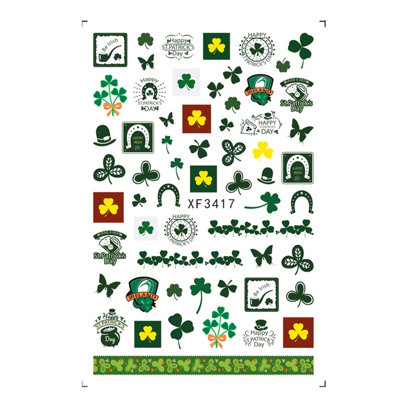 Set 10 Tờ Nhãn Dán Trang Trí Móng Tay Tự Dính Họa Tiết Saint Patrick