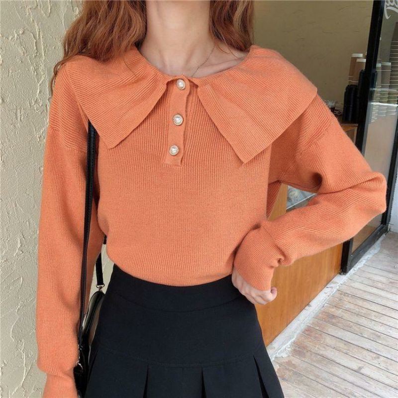 áo len cổ bẻ lá sen tay dài
