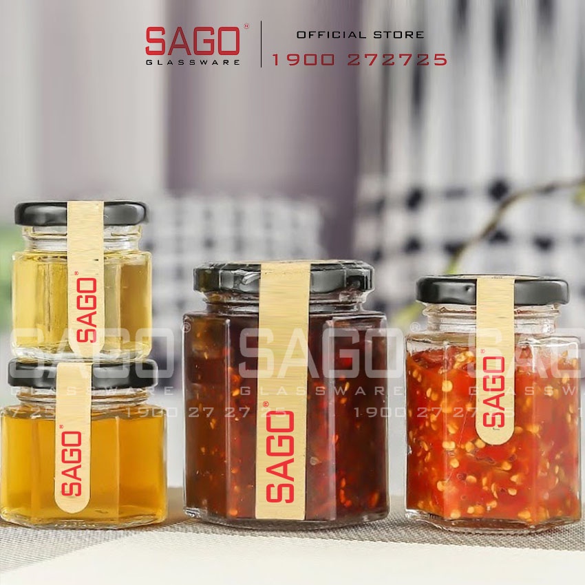 Hũ Thủy Tinh Lục giác Nắp Thiết
