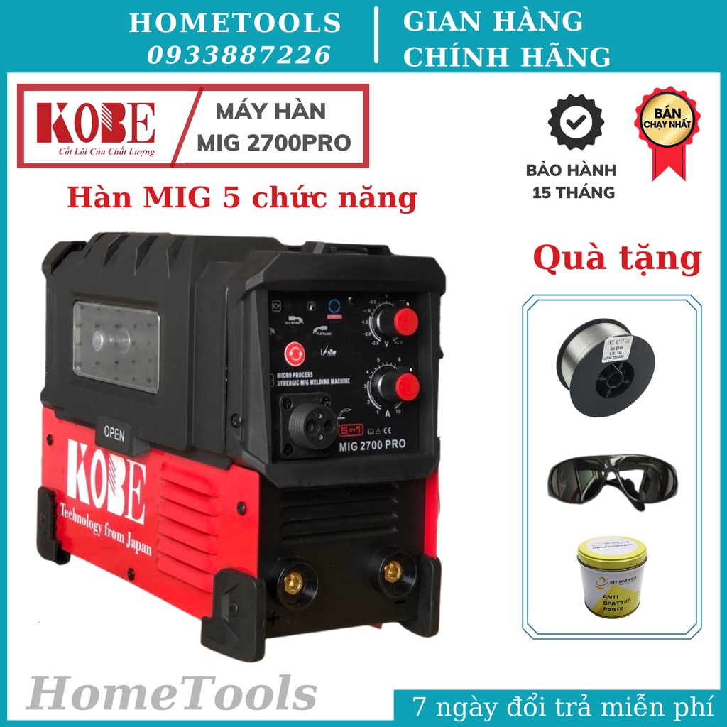Máy hàn mig KOBE không dùng khí 5 chức năng MIG 2700 Pro - mic 3000 thế hệ mới - Dây mig rời