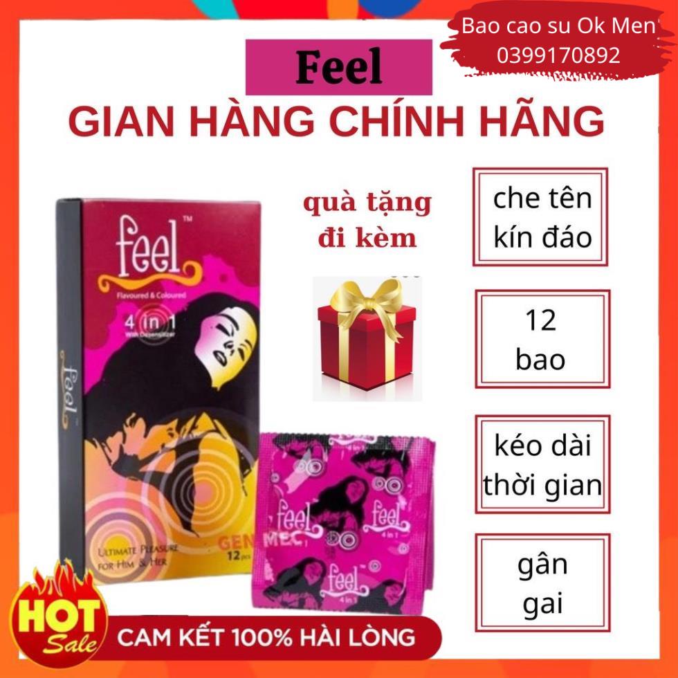 Bao Cao Su Feel 4 in1 Kéo Dài Thời Gian, BCS Gân Gai Lớn, Thắt Đầu Bao Hộp 12BCS