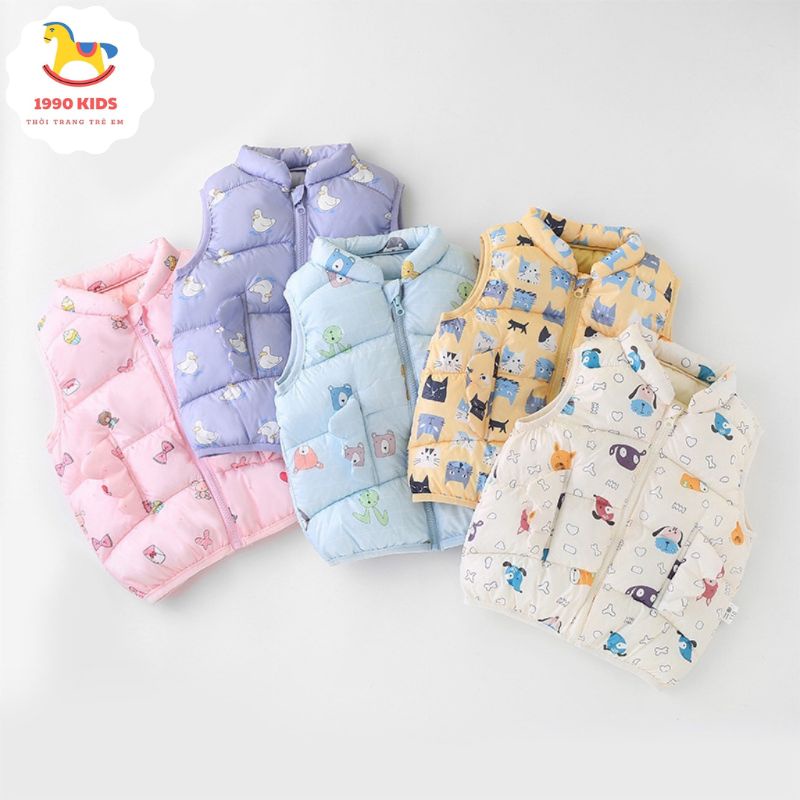 Áo gile phao cho bé 1990 KIDS áo gile cho bé trai bé gái màu vintage họa tiết túi cánh tiên cách điệu rất dễ thương