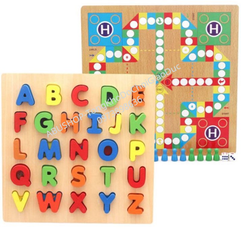 Bảng chữ cái nổi - Hai mặt kèm cờ cá ngựa - Đồ chơi gỗ giáo dục an toàn chất lượng cao