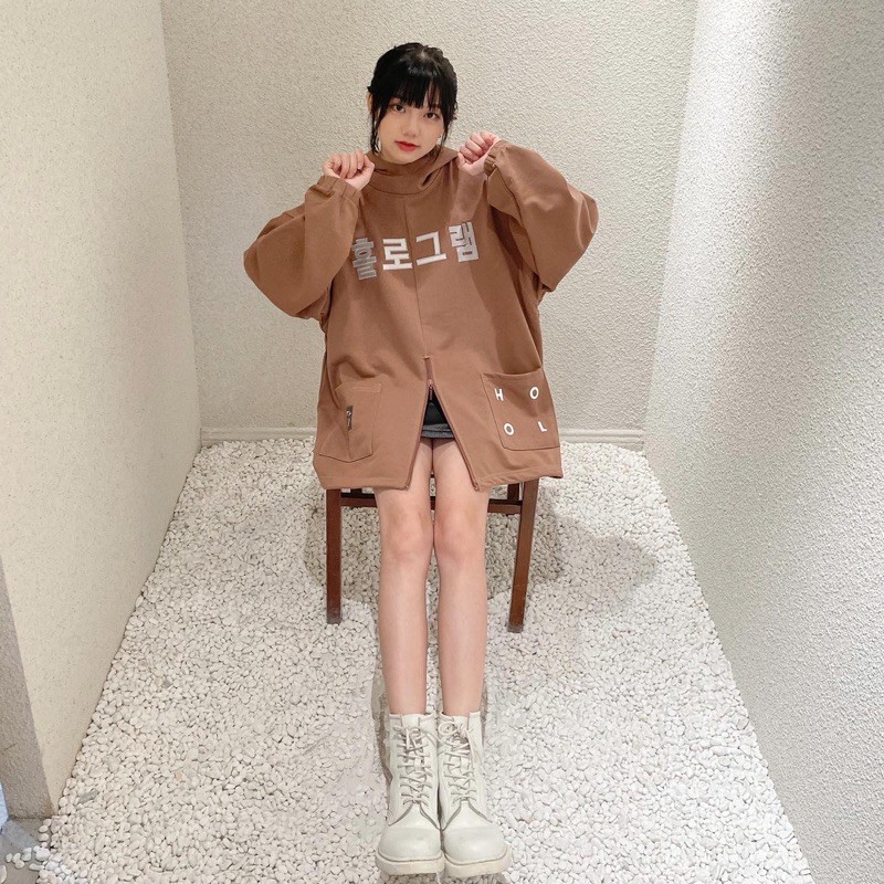 Hoodie 1/2 zip -Nâu (Tặng túi tote Hologram) | BigBuy360 - bigbuy360.vn