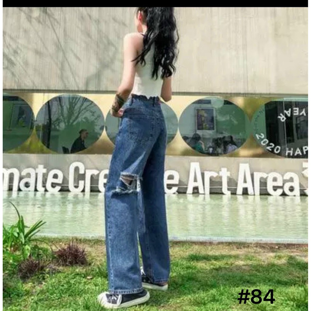 Quần Baggy Jean Nữ Bigsize Lưng Cao Ống Suông Rộng Rách Từ 40kg đến 80kg Hàng VNXK MS84