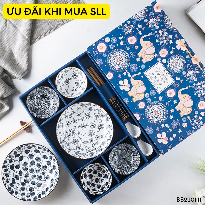 Bộ bát ăn cơm làm quà tặng tân gia , set bát đĩa sứ làm quà tặng Alifis