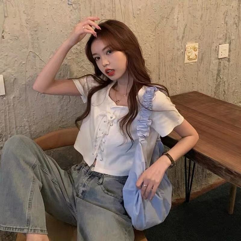 Áo ZHELIHANGFEI ngắn tay cổ vuông lưng cao thời trang mùa hè cho nữ