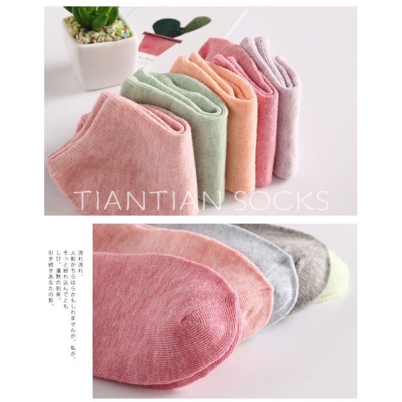 TIAN TIAN T121 Hàng cấp Vớ Cotton Tất ngắn cổ trơn màu Macaron phong cách Nhật Bản dành cho nữ