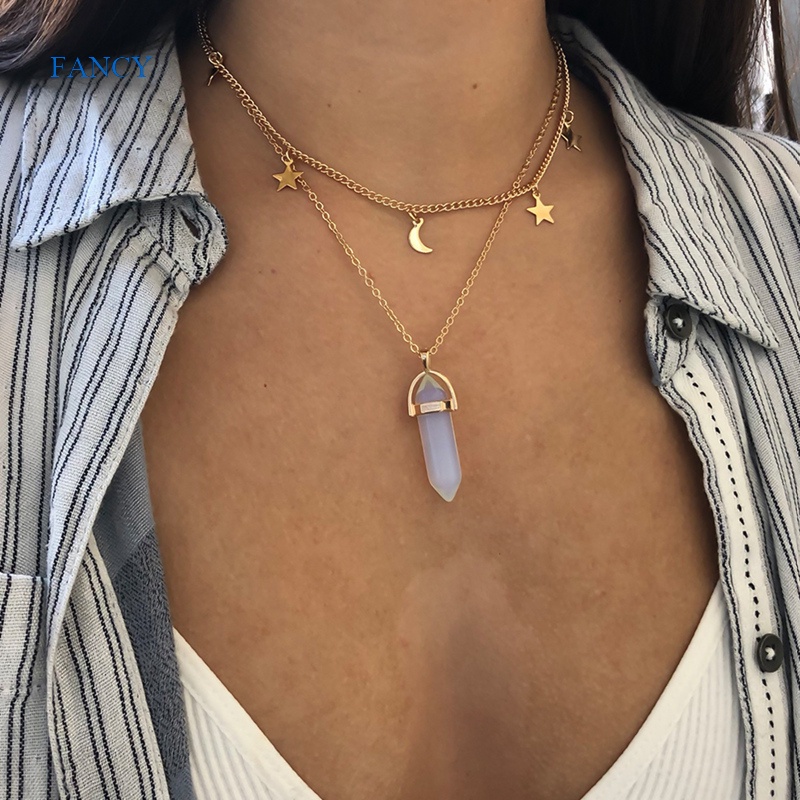 Vòng cổ Mặt Đá Lục Giác Thời Trang