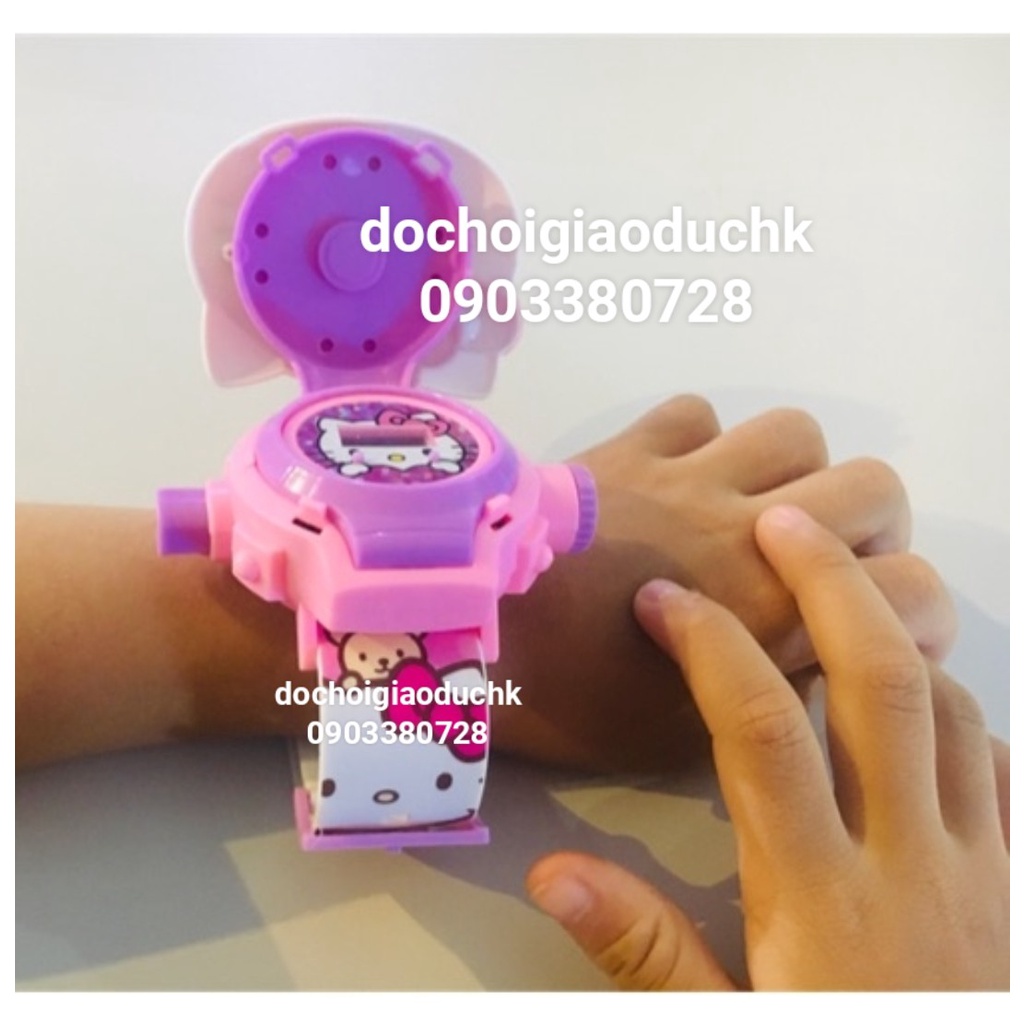 Đồng hồ hình mèo Hello kitty, mèo máy Đôrêmon chiếu hình 3 D