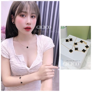 Dây chuyền vòng cổ titan không đen mặt cỏ 4 lá
