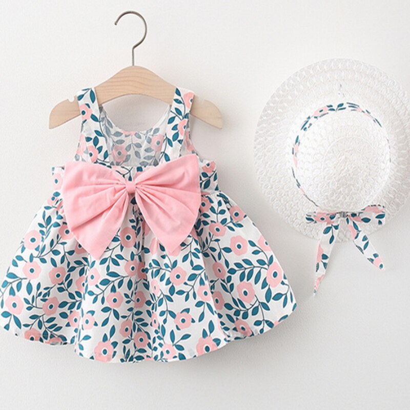 Bộ 2 Món Đầm Cotton Không Tay Thoáng Khí + Nón Xinh Xắn Cho Bé Gái 6 Tháng-3 Tuổi