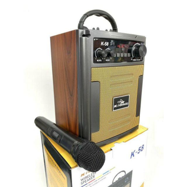Loa Kéo Di Động Bluetooth Karaoke Thùng Gỗ Kiomic K58 Âm Chuẩn - Tặng Kèm 1 Micro Không Dây Hát Cự - Giao Màu Ngẫu Nhiên