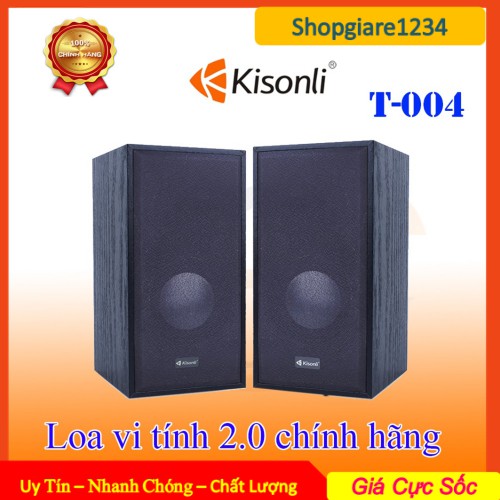 Loa vi tính 2.0 Kisonli T-004 (Gỗ) 3W x 2 âm thanh nghe hay - Hàng Chính Hãng, Full Box - BH 12 T