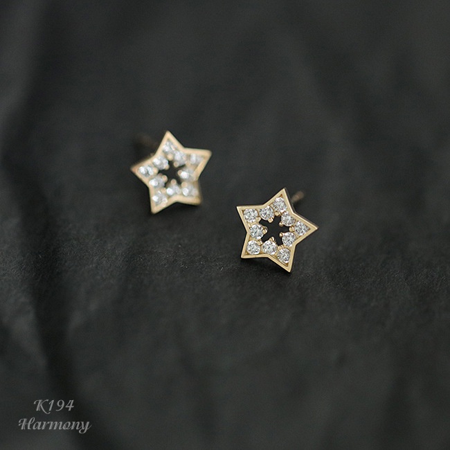 Bông tai, Khuyên tai nữ bạc mạ vàng Moon Star mặt sao, mặt trăng đính đá nhỏ nhắn K194 (1 chếc)I TRANG SỨC BẠC HARMONY