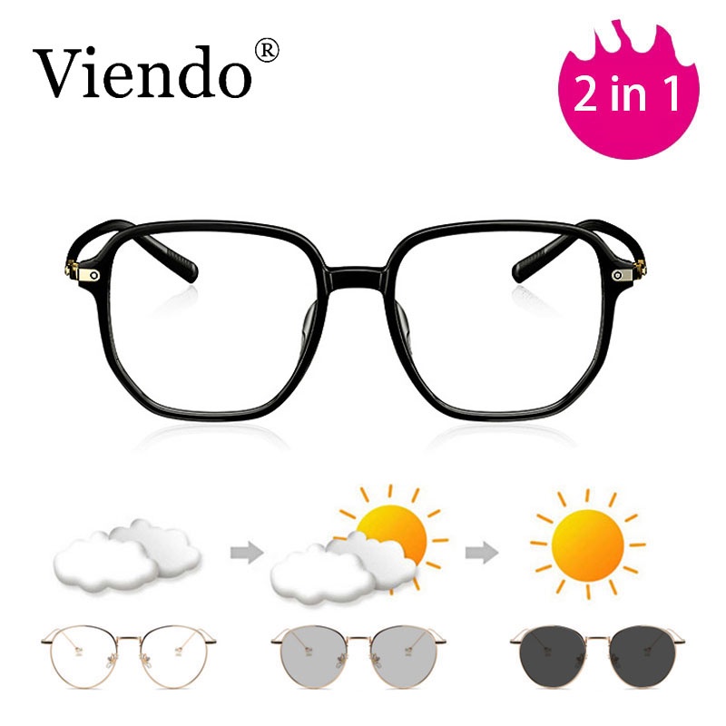 Kính mắt gọng vuông VIENDO đổi màu chống ánh sáng xanh và tia UV phong cách Hàn Quốc thời trang Cho Nam Nữ(có thể cắt cận thị ống kính)