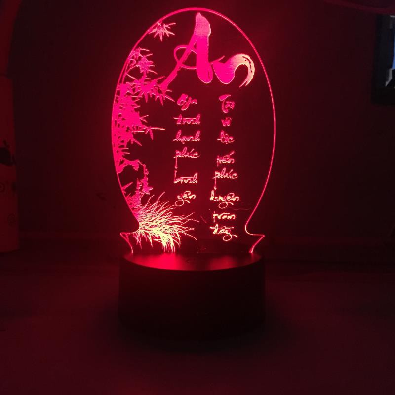 Đèn ngủ, đèn trang trí Led 3D, đèn thư pháp 7 màu