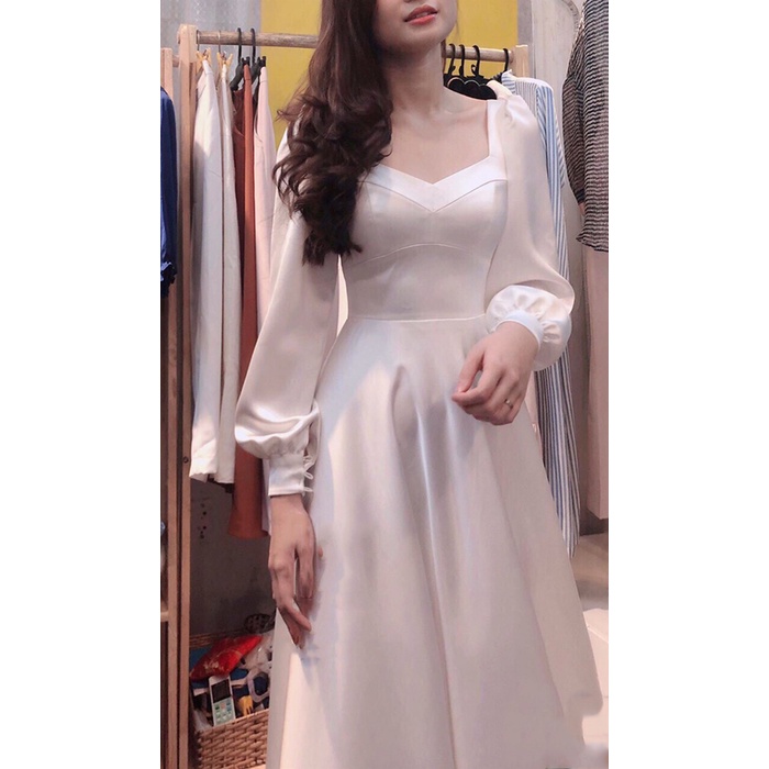 Đầm maxi trắng dự tiệc quyến rũ tay dài cổ V duyên dáng thời trang XUKA-DRESS MT101 chất lụa Mango cao cấp