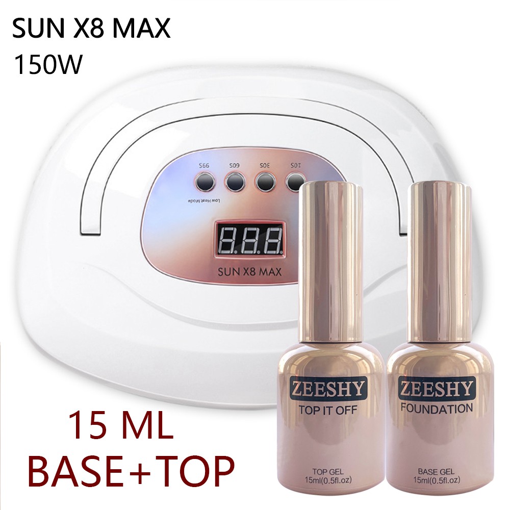 Bộ làm móng(sơn gel 2 chai 15ML TOP&amp;BASE+Máy Hơ Gel 150W SUN X8 MAX) Mini tại nhà