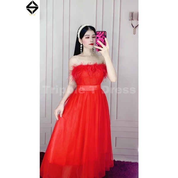 Đâm xoè công chúa cúp ngực phối viền lông tua rua siêu xinh TRIPBLE T DRESS - size M/L -MS373V