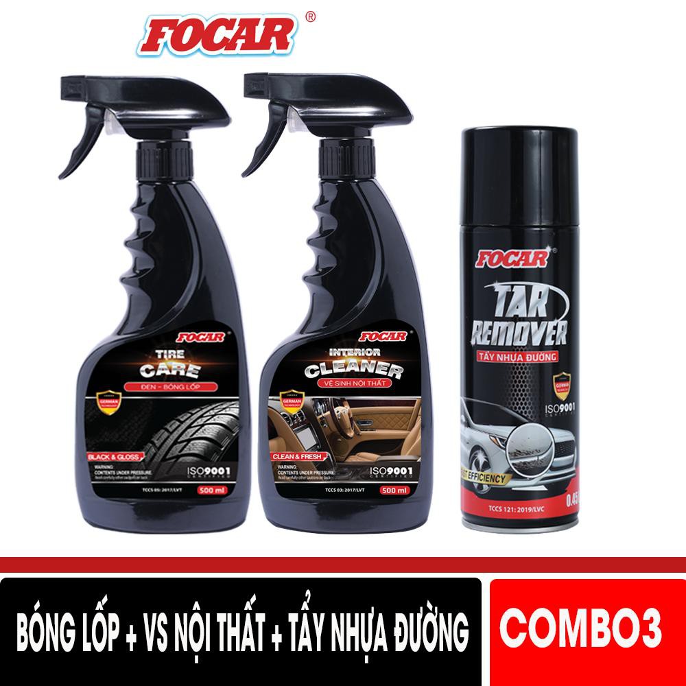 Combo chăm sóc ngoại thất cao cấp (đen bóng lốp 500ml+ dung dịch bọt rửa xe Wash and Shine 850ml + tẩy nhựa đường 450ml)