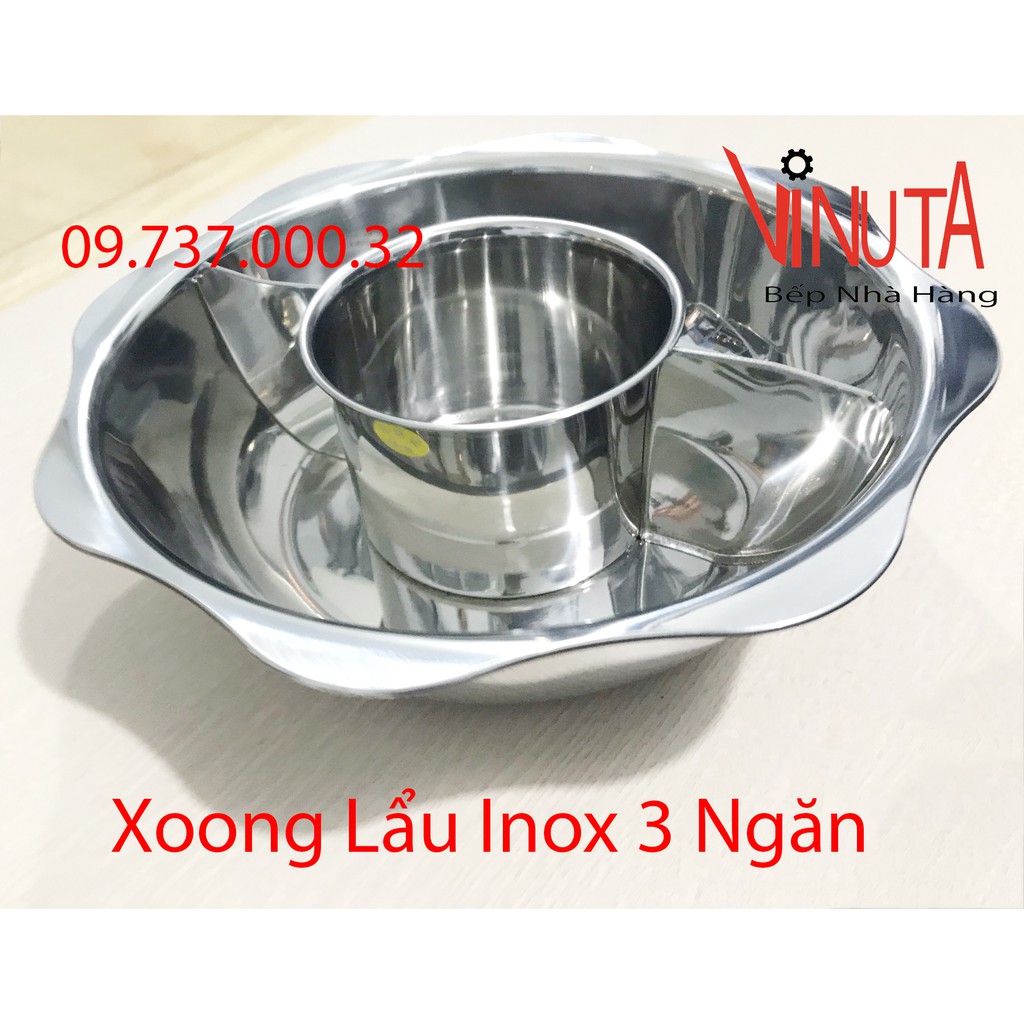 Nồi lẩu inox 3 ngăn, xoong nấu lẩu bằng inox hình tròn 3 đáy riêng biệt giá rẻ, chất lượng, uy tín