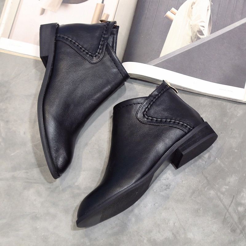 Giày Boots da thời trang thu đông 2020 cho nữ✪Giày boot đế thấp lót nhung thời trang cho nữ✪Giày bốt Martin cổ cao tới mắt cá chân thiết kế sành điệu