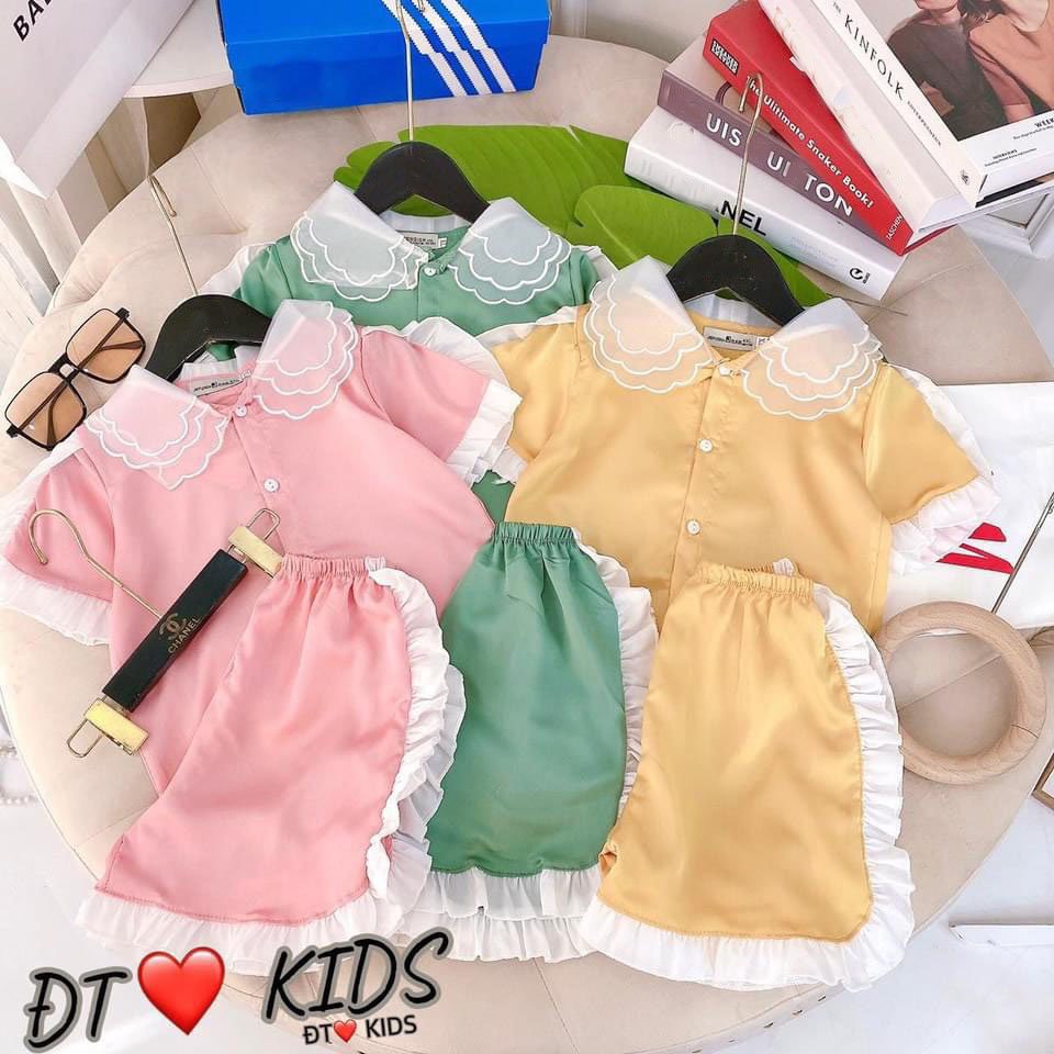 Bộ Lụa Cổ 3 Lớp Điệu Đà Bé Gái, Bộ Pijama Cho Bé Gái, Bộ Đồ Ngủ Pijama Lụa Cao Cấp Mặc Nhà