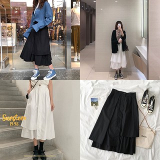[ẢNH THẬT CUỐI] CHÂN VÁY XÒE HAI MÀU ĐEN/TRẮNG BASIC KIỂU DÁNG CHÂN VÁY MIDI VẠT LỆCH HOT | SIÊU RẺ