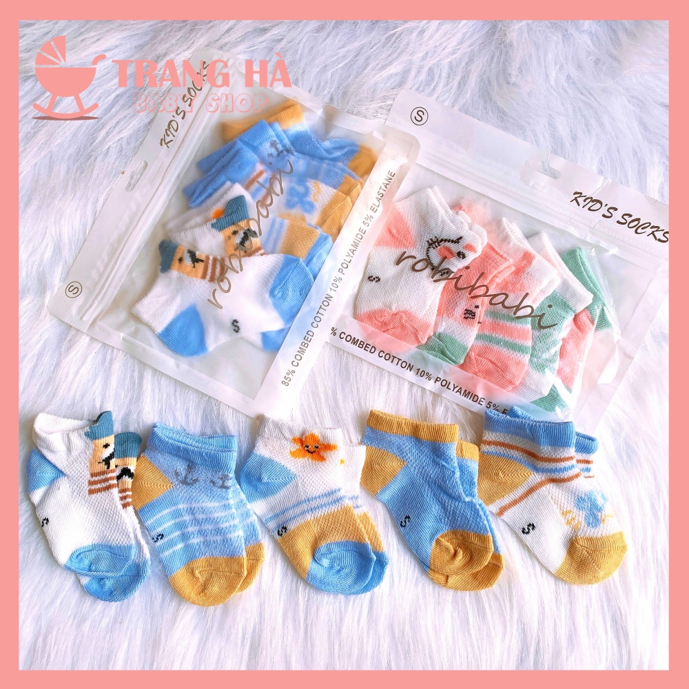 Set 5 Đôi Tất Thông Hơi Điều Hòa Cho Bé, Tất Lưới Kid's Socks Thoáng Khí Siêu Mềm Mại Cho Bé 0-12 Tháng