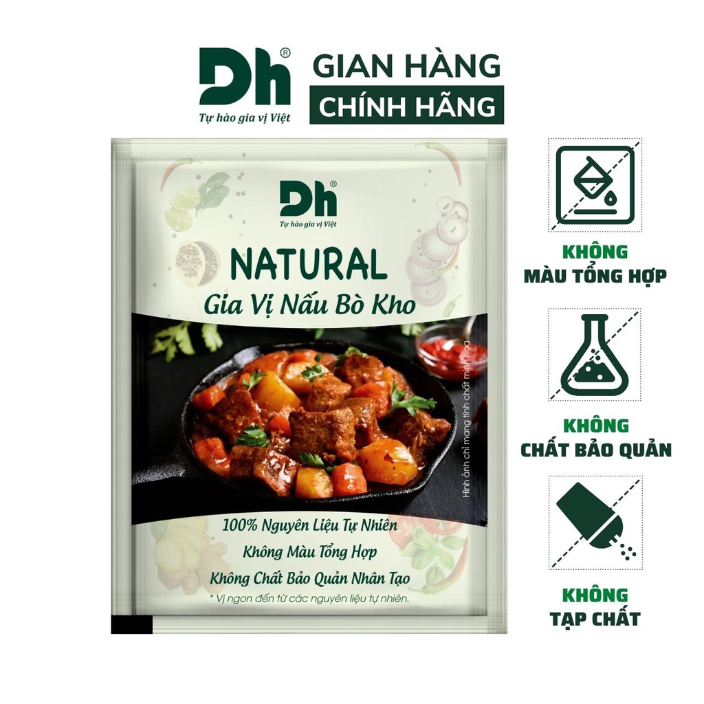 Gia vị nấu bò kho Natural DH Foods nêm sẵn thành phần tự nhiên gói 10gr - DHGVT85