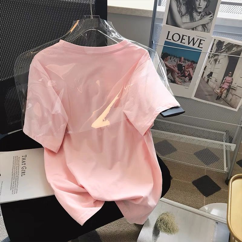 Áo Thun cotton Nguyên Chất Tay Ngắn Dáng Rộng In Hình Dâu Tây Màu Hồng Phong Cách Hàn Quốc Thời Trang Mùa Hè Mới Cho Nữ