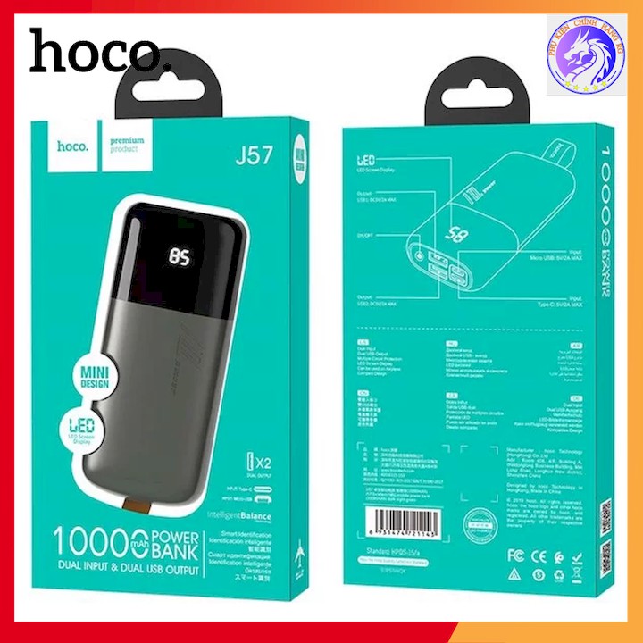 PIN DỰ PHÒNG POLYMER A+ 2 CỔNG USB 2.0A 10000MAH HOCO J57 - MÀN HÌNH LED