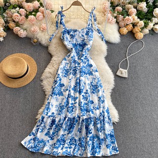 Đầm 2 dây đuôi cá sang chảnh váy maxi đi biển di dạo phố Đ430