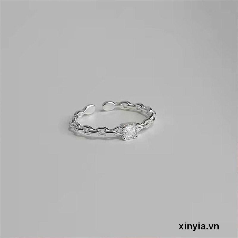 🌺Nhẫn Hở Đính Kim Cương Hình Vuông Cao Cấp Có Thể Điều Chỉnh