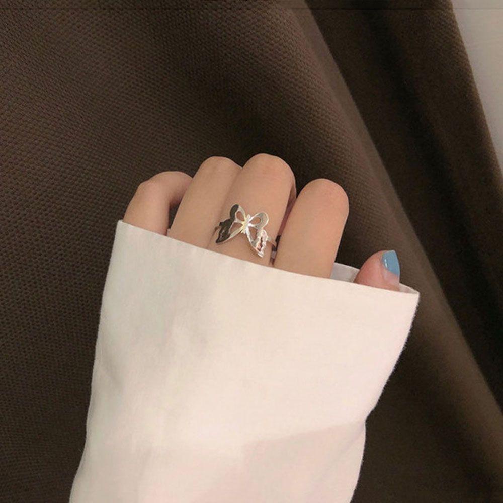 MXGOODS Nhẫn Hình Bướm Chất Liệu Thép Không Gỉ Phong Cách Harajuku Cổ Điển