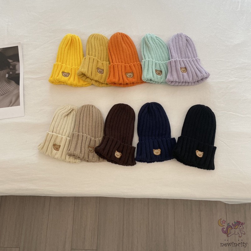 Mũ Beanie Dệt Kim Co Giãn Nhiều Màu Sắc Phong Cách Hàn Quốc Cho Bé Gái