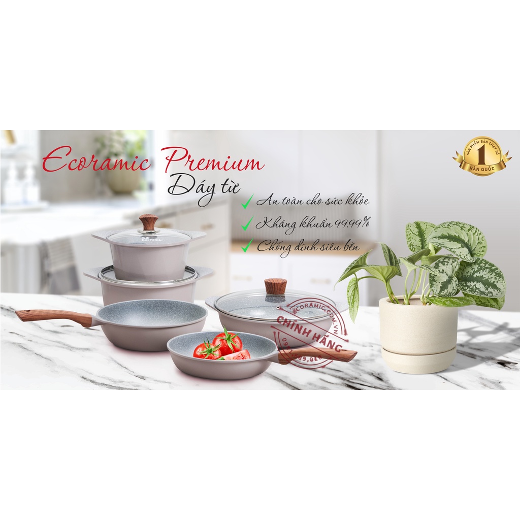 Bộ 5 nồi ECORAMIC PREMIUM ĐÁY TỪ. Bộ nồi chảo cao cấp Ecoramic Hàn Quốc