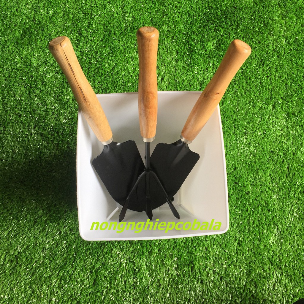 Bộ Dụng Cụ Làm Vườn 3 Món Cán Gỗ Tiện Lợi, Dễ Sử Dụng (Cán Gỗ Lớn)